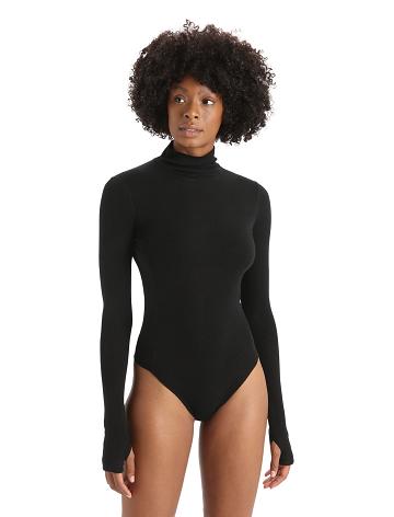 Dámské Spodní Prádlo Icebreaker Merino Queens Long Sleeve High Neck Bodysuit Černé | CZ 1246KORI